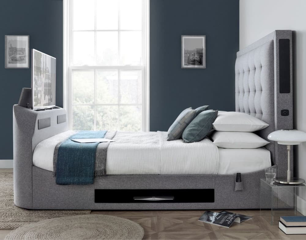 Titan Fabric TV Bed - Speakers + Sound Bar (Marbella Grey)