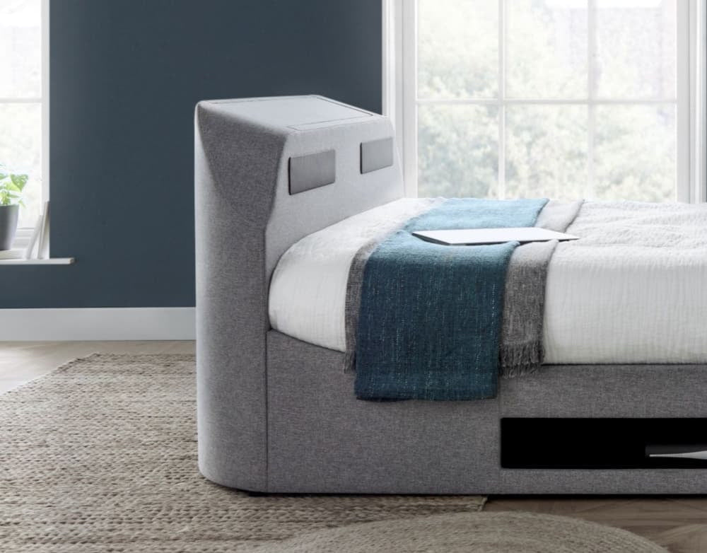 Titan Fabric TV Bed - Speakers + Sound Bar (Marbella Grey)