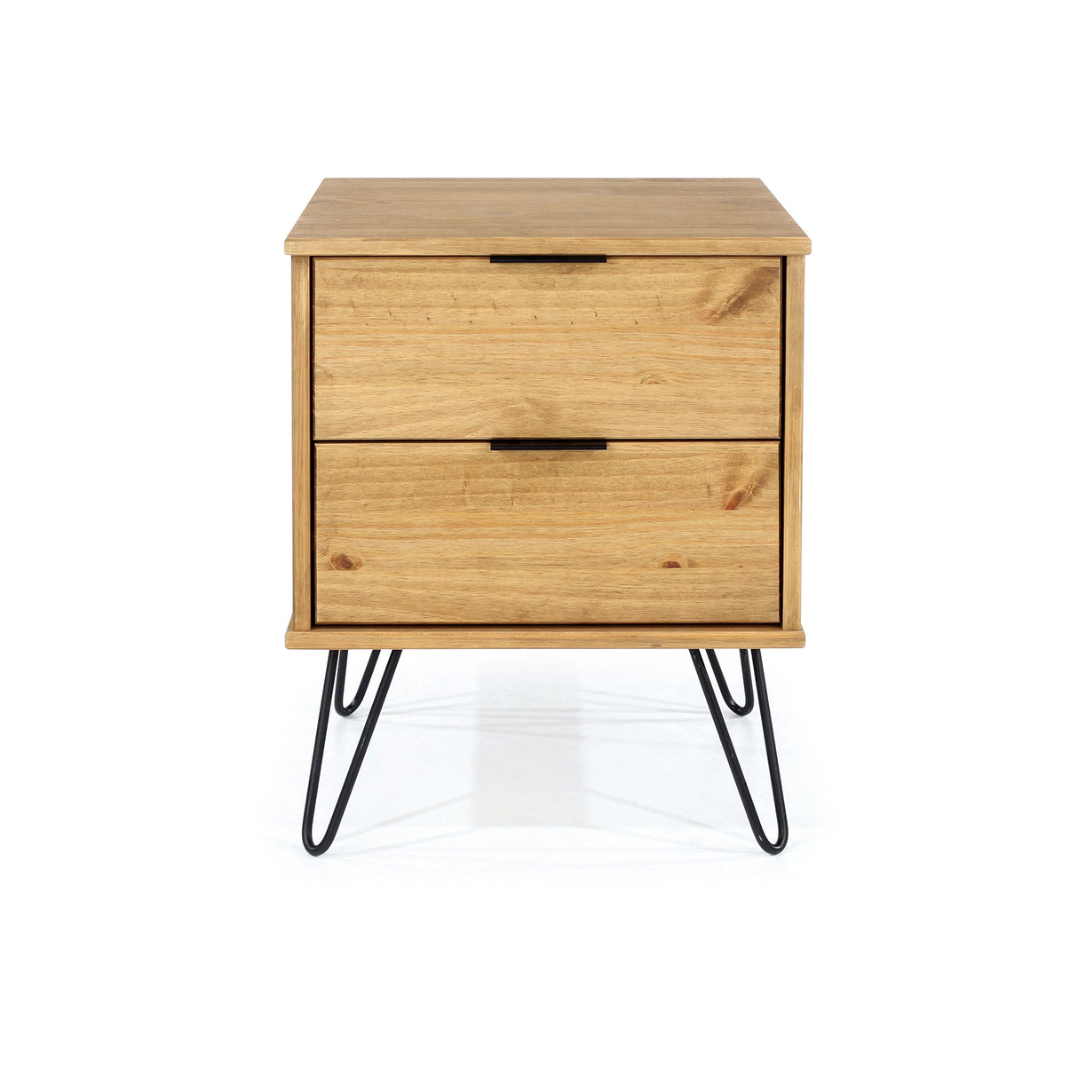 Augusta Pine 2 Drawer Bedside Cabinet With Hairpin Legs