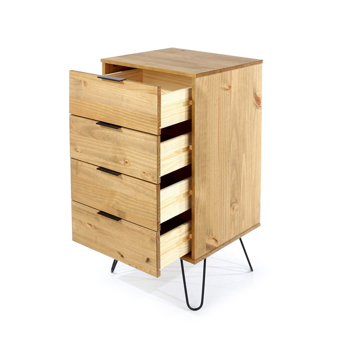 Augusta Pine 4 Drawer Narrow Chest With Hairpin Legs