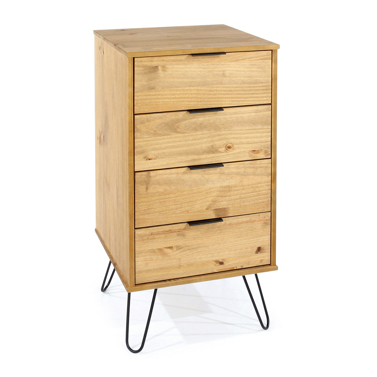 Augusta Pine 4 Drawer Narrow Chest With Hairpin Legs
