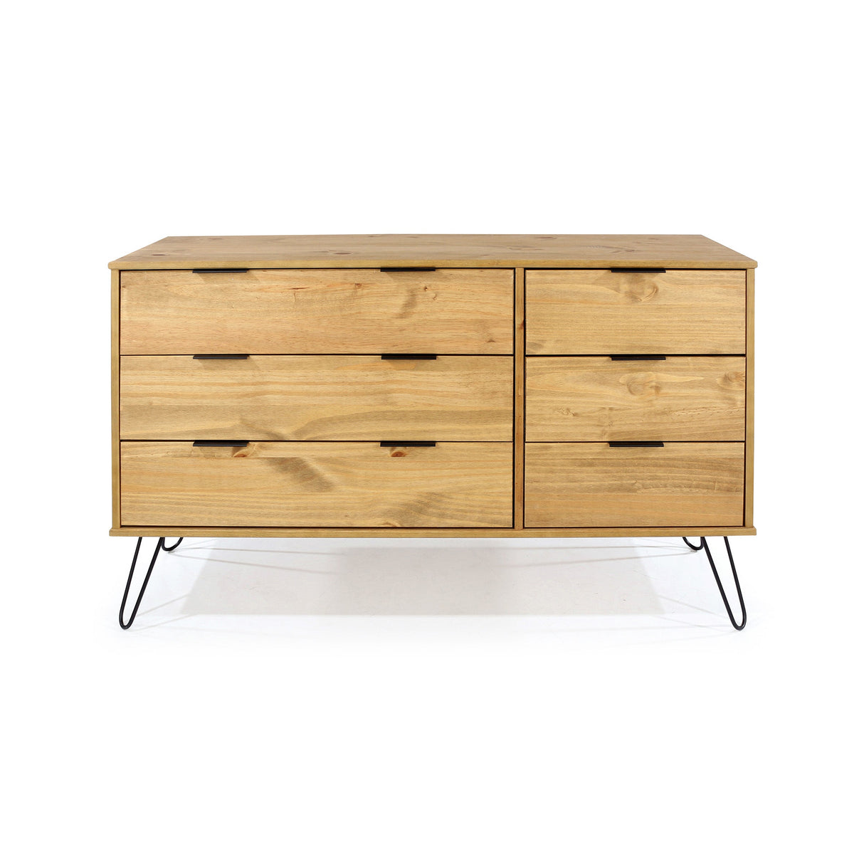 Augusta Pine 3+3 Drawer Wide Chest With Hairpin Legs