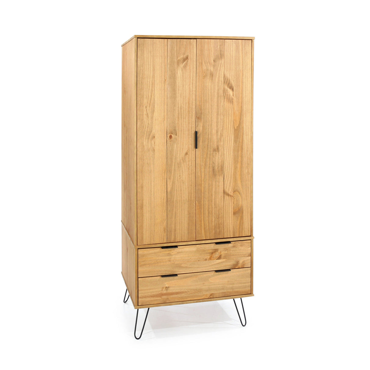 Augusta Pine 2 Door + 2 Drawer Wardrobe With Hairpin Legs