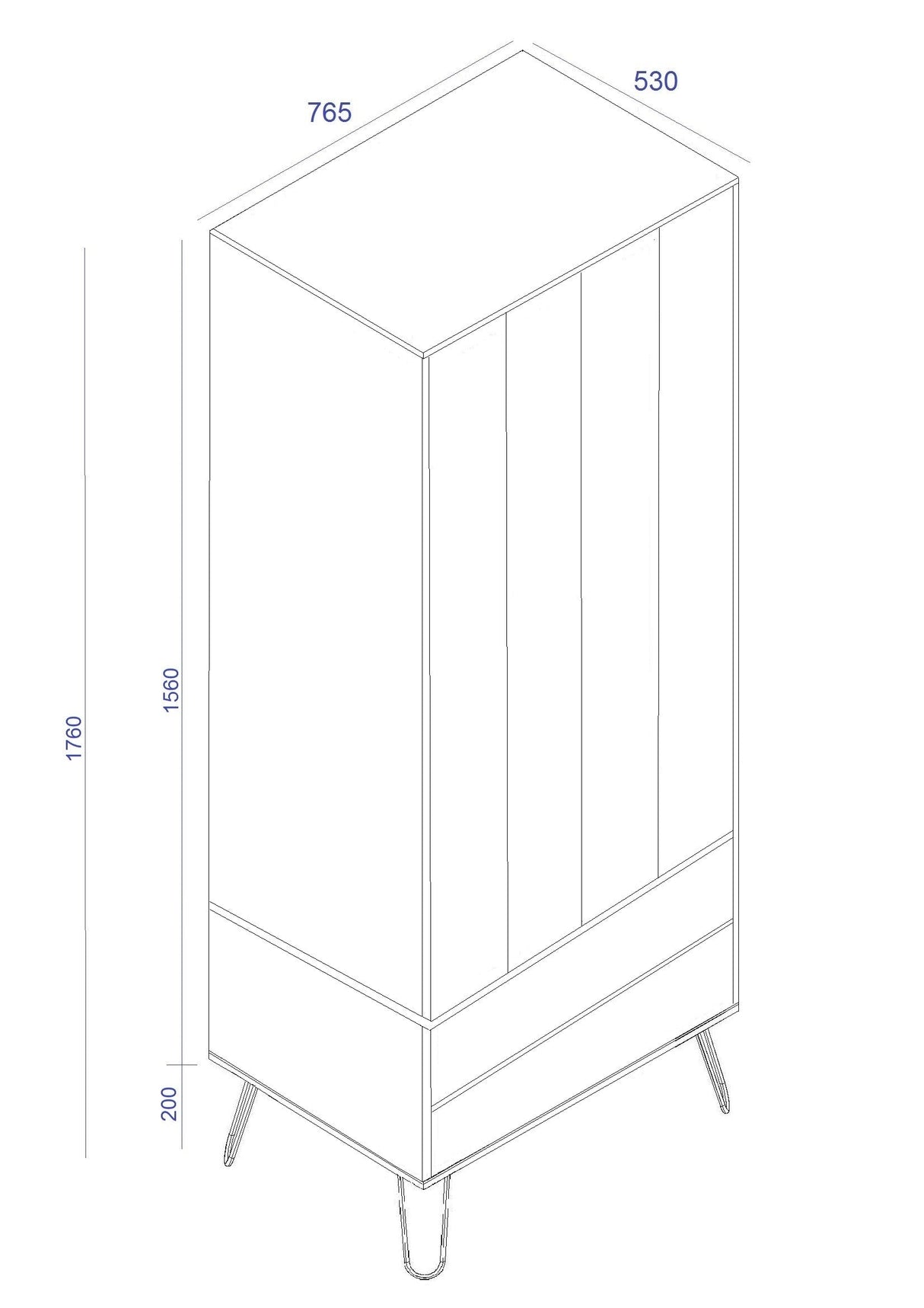 Augusta Pine 2 Door + 2 Drawer Wardrobe With Hairpin Legs