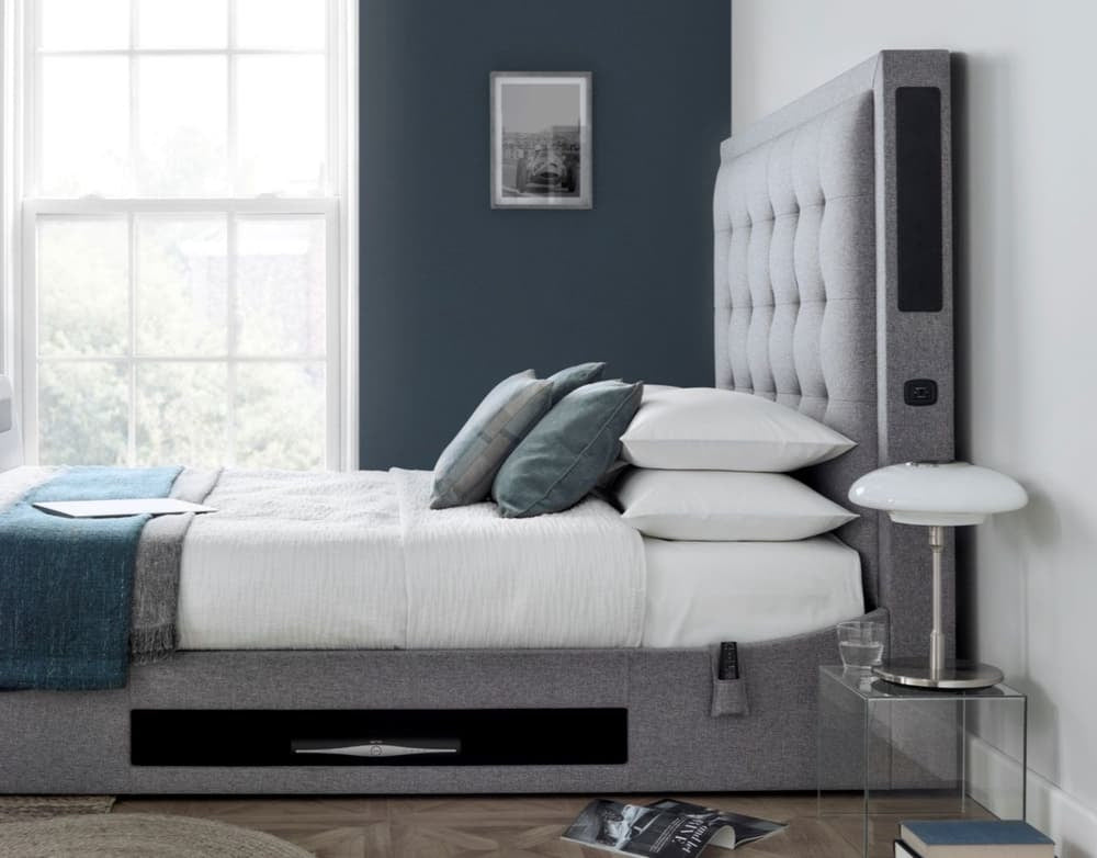 Titan Fabric TV Bed - Speakers + Sound Bar (Marbella Grey)