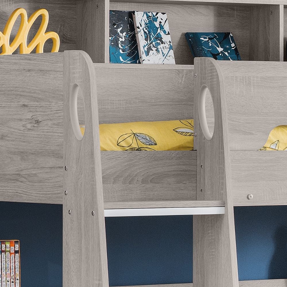 Orion Wooden Storage Bunk Bed Frame (Grey Oak)