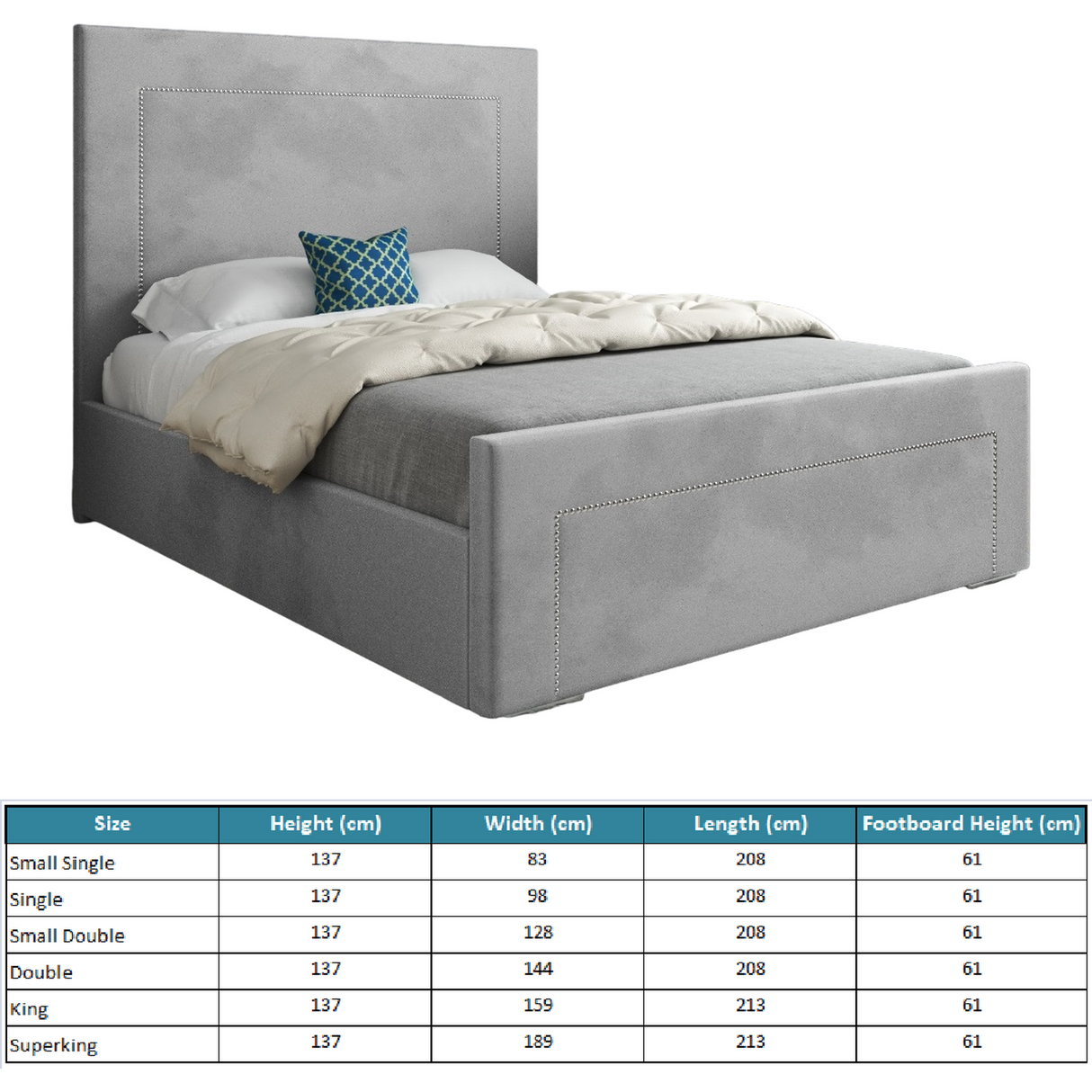 Laura Beaded-Stud Upholstered Soft Velvet Fabric Bed Frame (Grey)