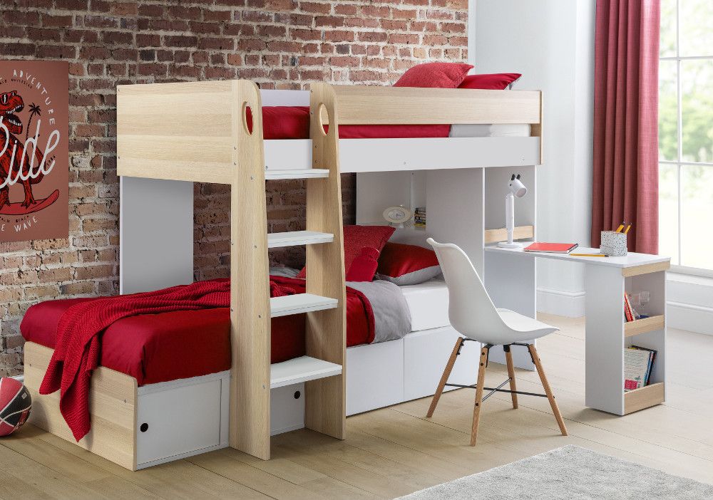 Eclipse 3ft Single Storage Bunk - White & Oak Finish