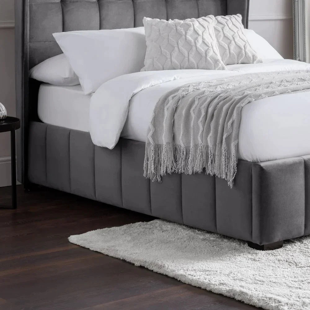 Gatsby Light Grey Velvet Bed Frame - Luxurious Fabric Design