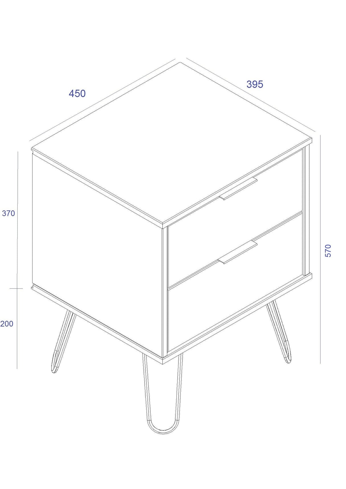 Augusta Pine 2 Drawer Bedside Cabinet With Hairpin Legs