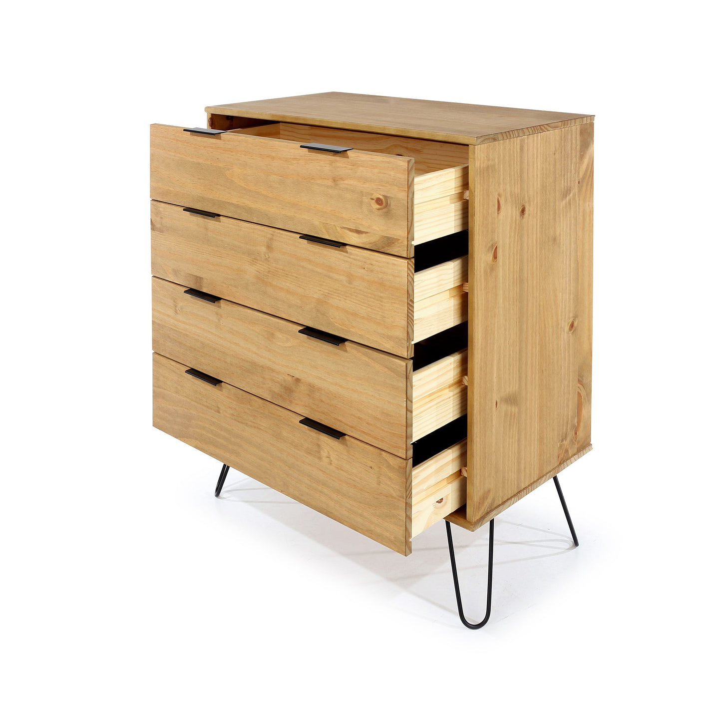 Augusta Pine 4 Drawer Chest With Hairpin Legs