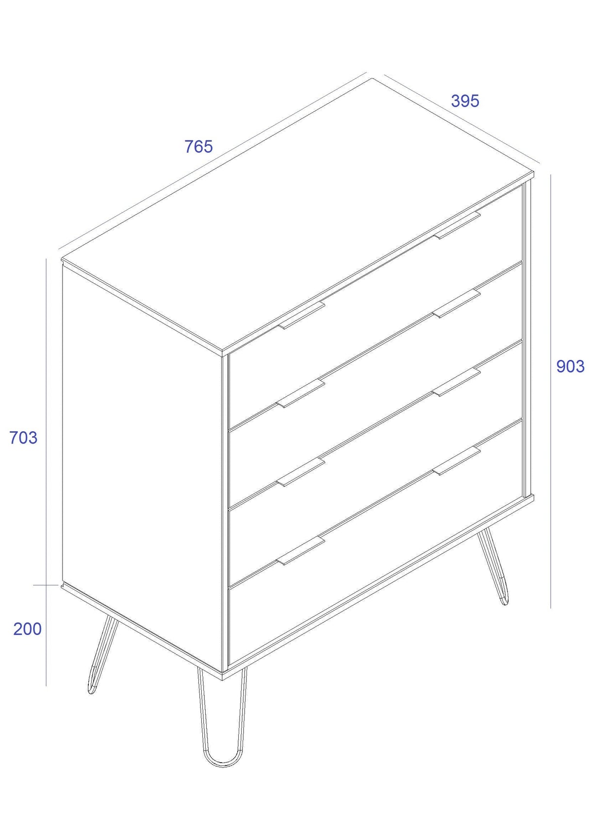 Augusta Pine 4 Drawer Chest With Hairpin Legs