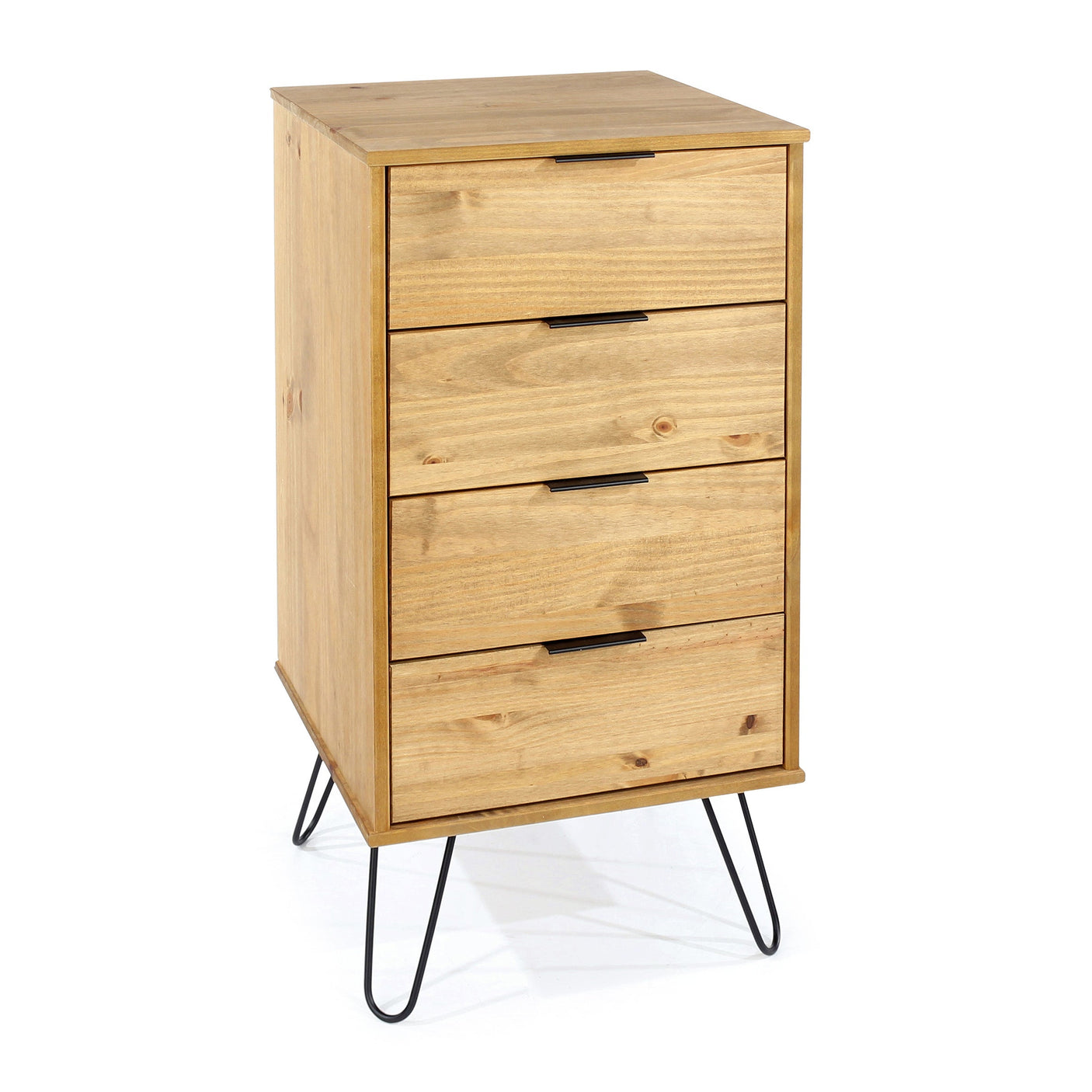 Augusta Pine 4 Drawer Narrow Chest With Hairpin Legs