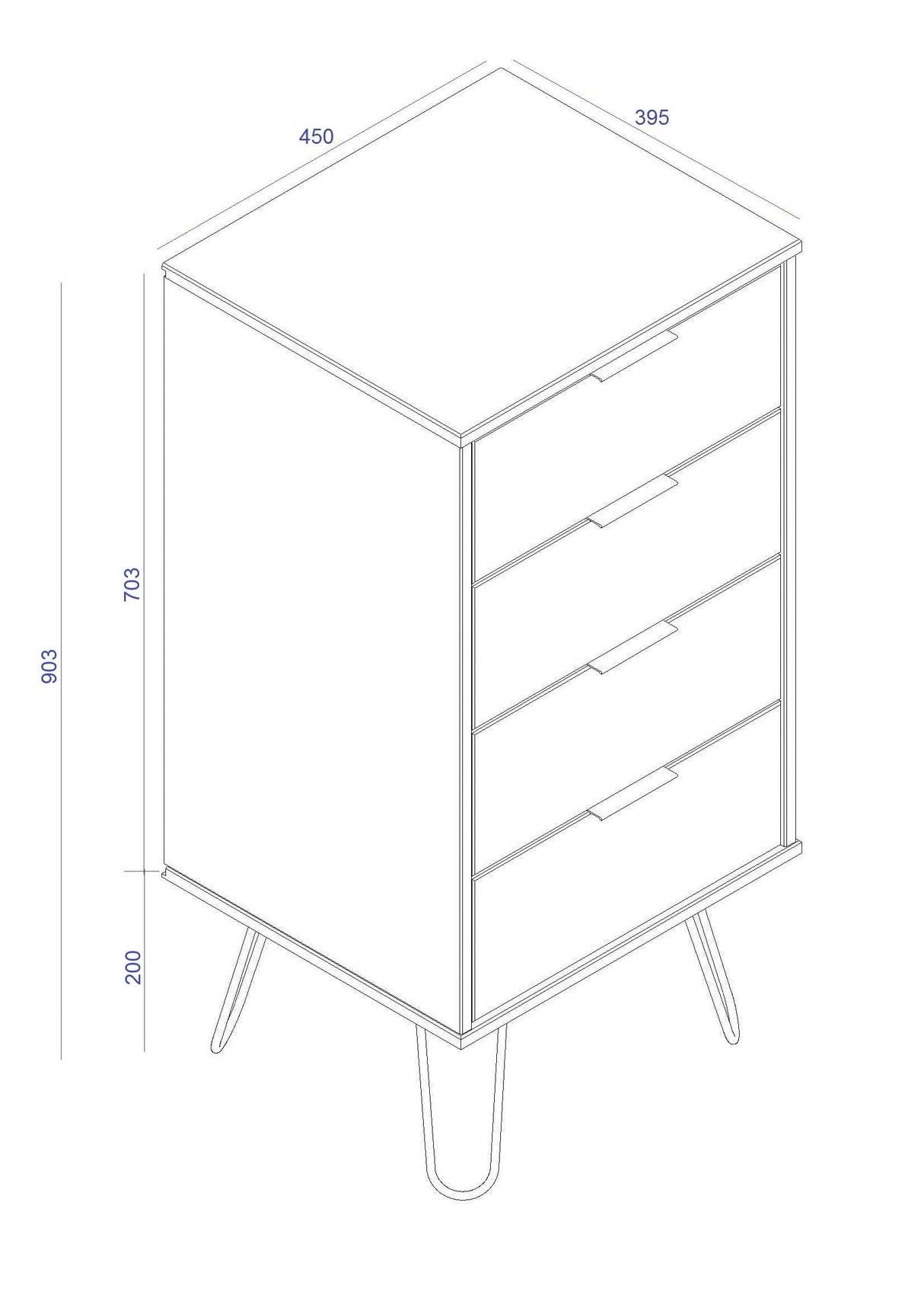 Augusta Pine 4 Drawer Narrow Chest With Hairpin Legs