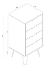 Augusta Pine 4 Drawer Narrow Chest With Hairpin Legs