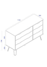 Augusta Pine 3+3 Drawer Wide Chest With Hairpin Legs