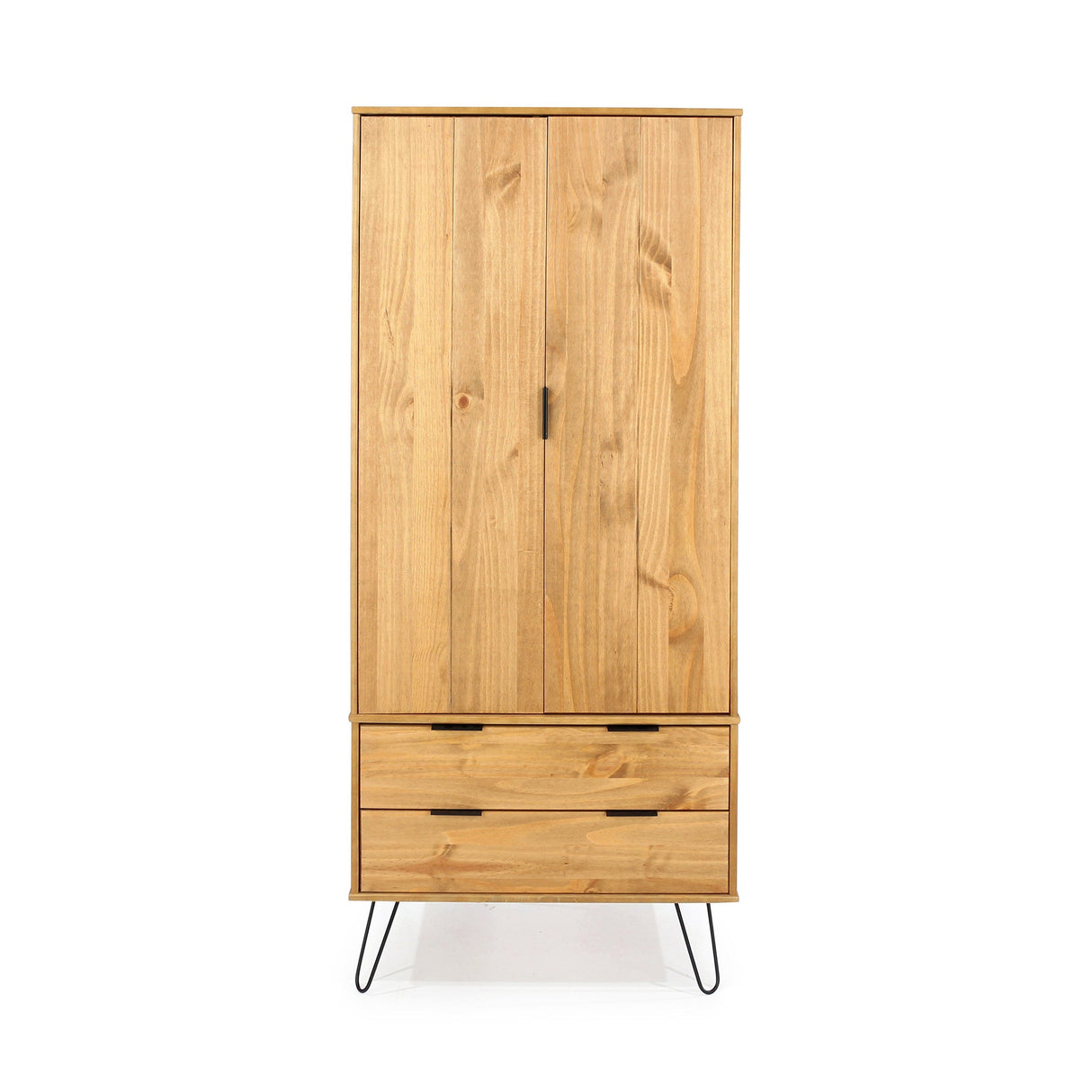 Augusta Pine 2 Door + 2 Drawer Wardrobe With Hairpin Legs