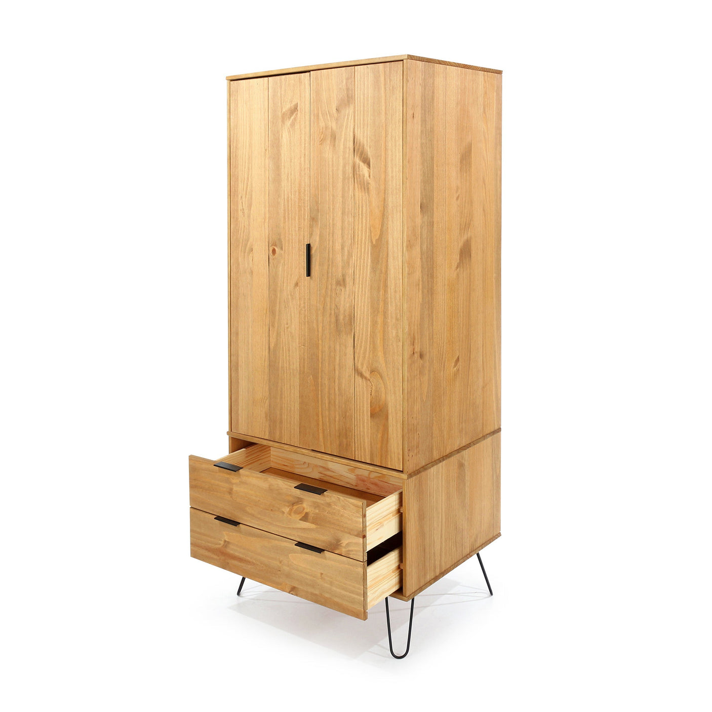 Augusta Pine 2 Door + 2 Drawer Wardrobe With Hairpin Legs