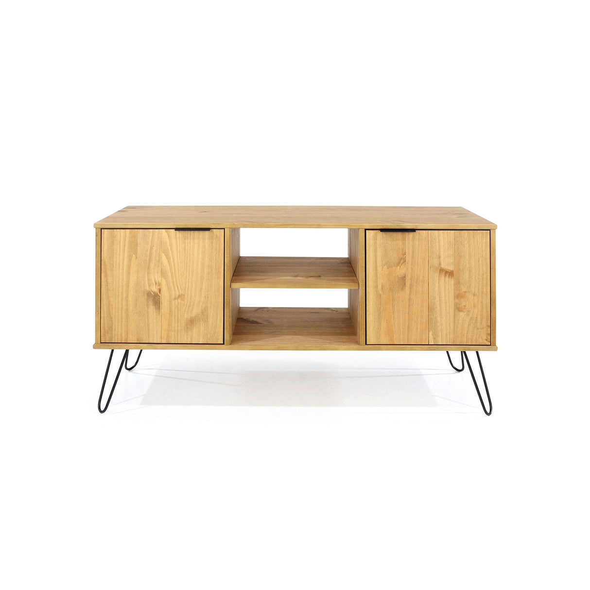Augusta Pine 2 Door Flat Screen Tv Unit + Shelf With Hairpin Legs