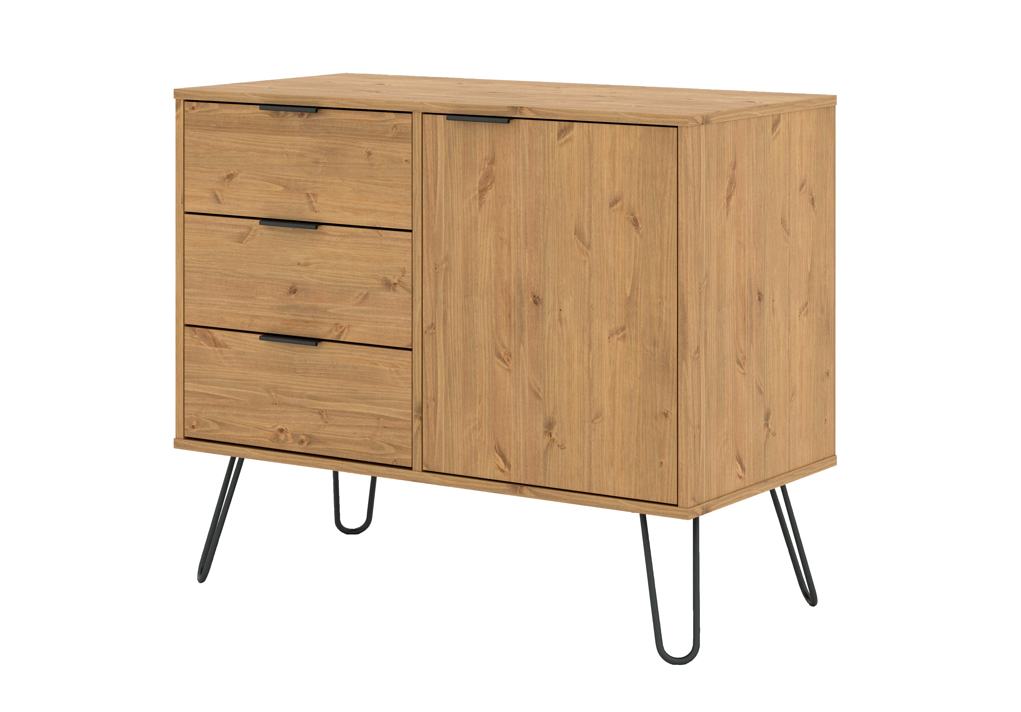 Augusta Pine 1 Door 3 Drawer Small Sideboard With Hairpin Legs Mattresses4You