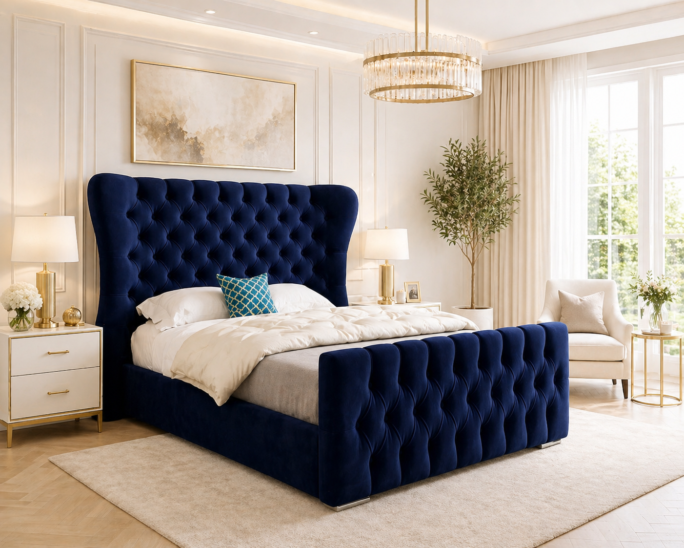 Kendal Wingback Bed Frame Blue