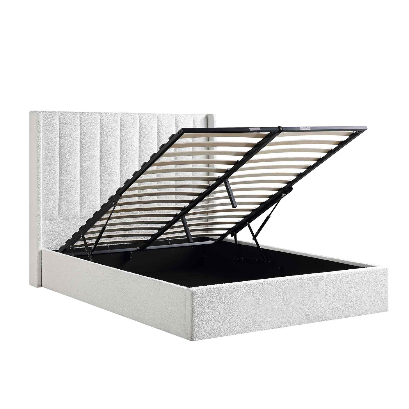 Orlando White Boucle Ottoman Storage Bed Frame