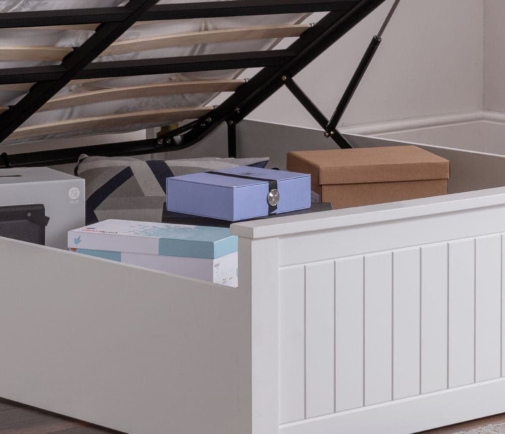 Maine Solid Wooden Ottoman Storage Bed Frame (White)