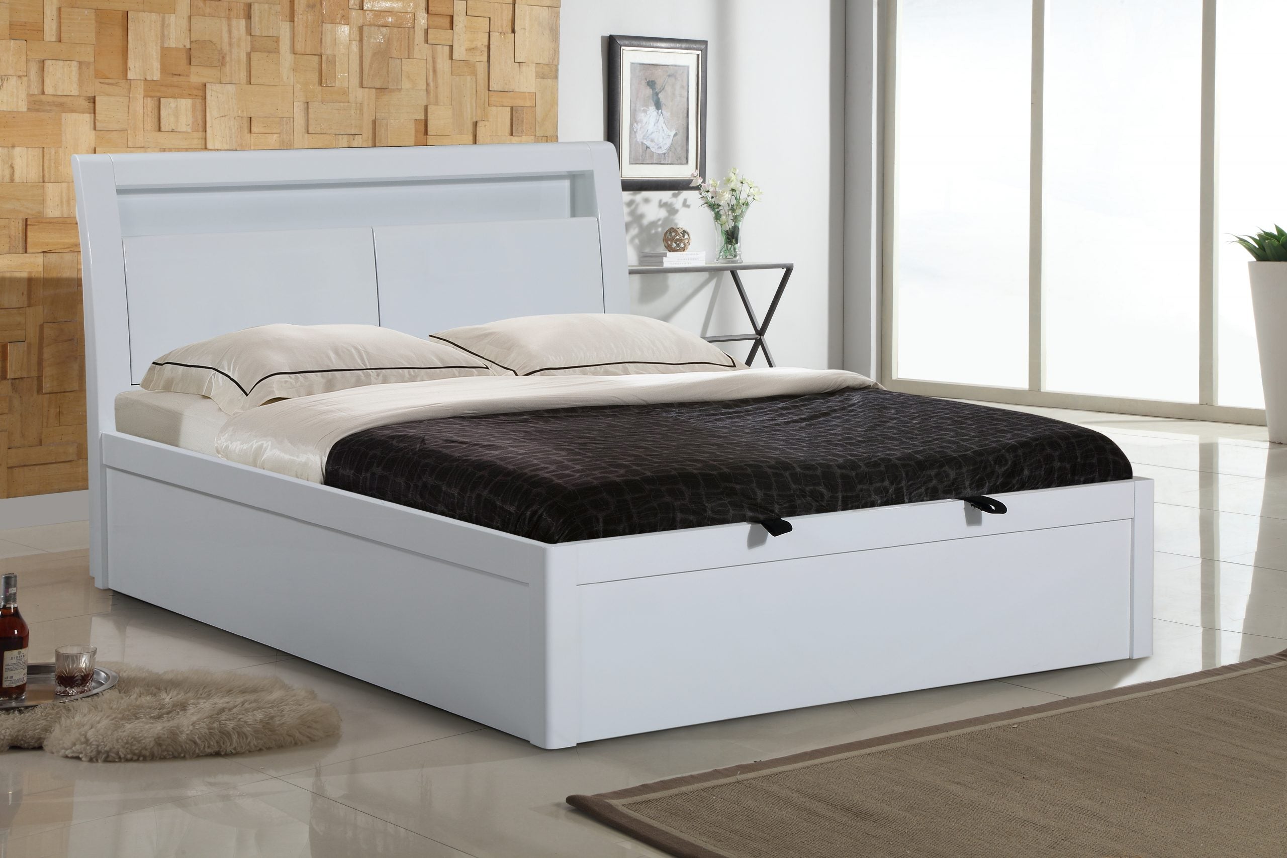 Heartlands Tanya Ottoman Storage High Gloss Bed Frame White Mattresses4You