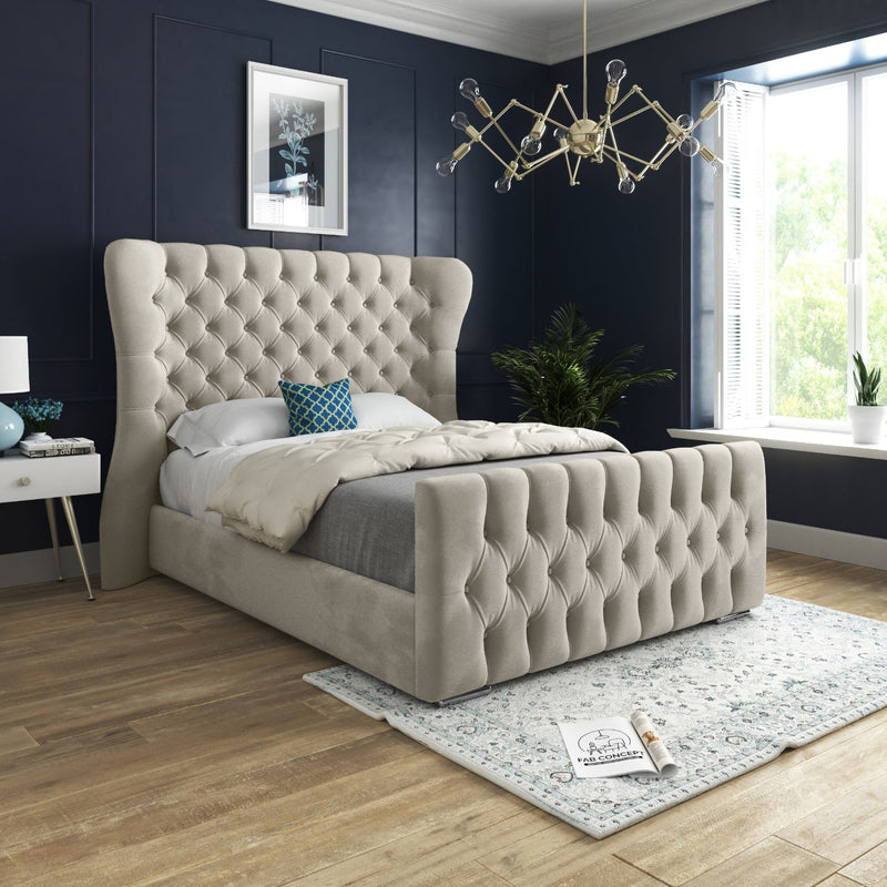 Kendal Wingback Soft Velvet Bed Frame Cream