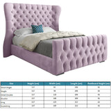 Wingback Wide Curved Upholstered Soft Velvet Fabric Button Bed Frame (Pink)