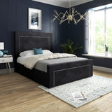 Laura Beaded-Stud Upholstered Soft Velvet Fabric Bed Frame (Black)