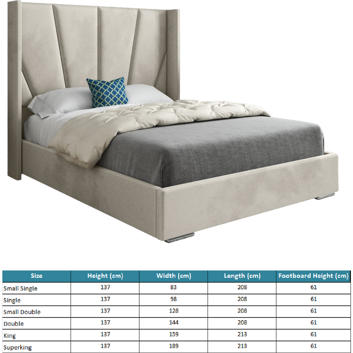 Vienna Wide Curved Winged Upholstered Soft Velvet Fabric Bed Frame (Cream)