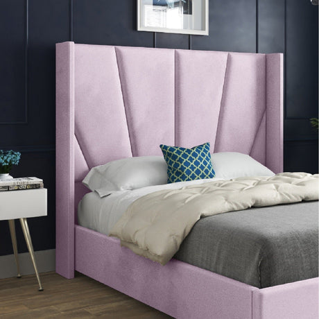 Vienna Wide Curved Winged Upholstered Soft Velvet Fabric Bed Frame Pink