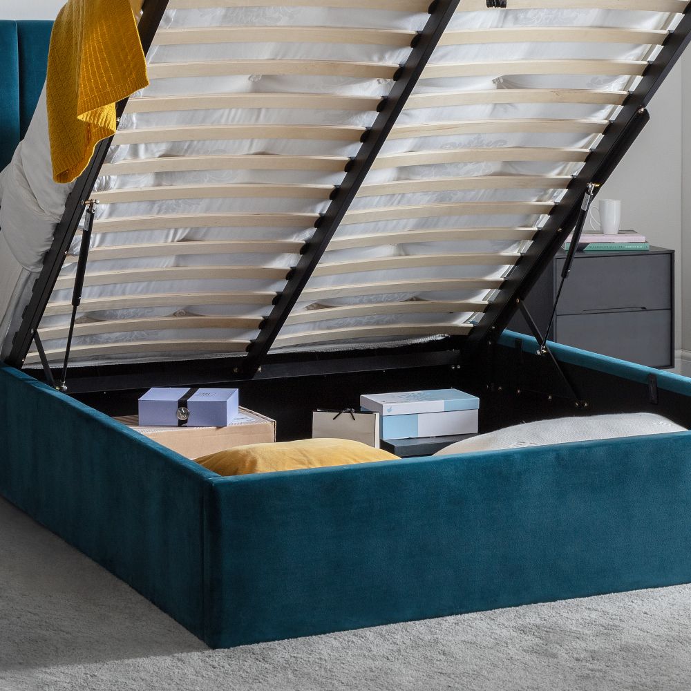 Langham Scalloped Ottoman Storage Fabric Bed